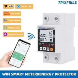 2P 63A Tuya App WiFi Circuit Smart Circuit Earthage Over Sous Tension Protector Relay Device Disvice interrupteur Breaker Energy Power KWH METER