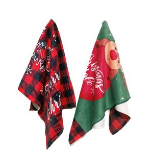 2 pzas/lote toalla de Navidad a cuadros con estampado de ciervos toalla de mano de cocina de secado rápido paño de lavado de microfibra regalo de Navidad suministros de baño