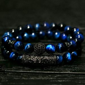 2pc / set Conjunto de pulsera de perlas de ojo de tigre natural, joyería para hombres y mujeres, material elástico Correa de muñeca accesorios Regalo Día de San Valentín Vacaciones Navidad