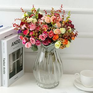 2pcs 21 têtes Artificiel Fake Rose Bouquets Flowers Decoration For Table Home Office Wedding Bridal Shower Kitchen 240506
