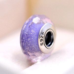 Perles à facettes scintillantes en verre de Murano violet, en argent Sterling 925, adaptées aux bijoux à breloques Pandora, Bracelets et colliers, 2 pièces