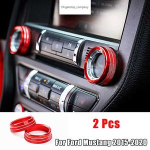 Anillos de perilla de Radio de aire acondicionado, botón de interruptor de Control de CA, cubierta de anillo decorativa para Ford Mustang 2015-2020, embellecedor de Audio