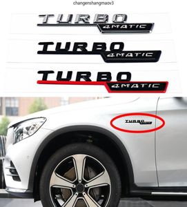 Guardabarros de carrocería de coche, logotipo con emblema TURBO 4MATIC para Mercedes AMG A C E S clase GT SLC SLK SLS A180 A200 E220 E250, accesorios 1856518, 2 uds.