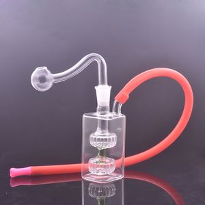 2pcs brûleur à mazout en verre bong fumer tuyaux 10mm petit mini dab rig narguilé capiteux fumer attrape-cendres avec tuyau de brûleur à mazout mâle et tuyau de couleur vente chaude