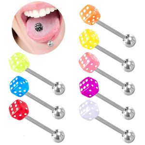 2pcs Bonne chance Dice Tongue anneau acier Piercing Barbell Colorful Labret Stud Bar pour femmes Body Bielry 14G 240429