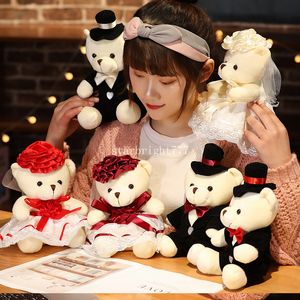 2 pcs/lot 15 cm kawaii ours en peluche nouveaux Styles doux jouets en peluche mignon Couple Animal en peluche bébé poupée fantaisie mariée marié noël mariage anniversaire cadeau