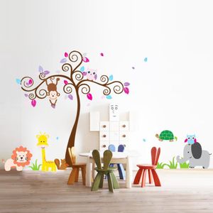2pcs / lot singe hibou animaux arbre amovible vinyle stickers muraux enfants chambre décor à la maison 210420