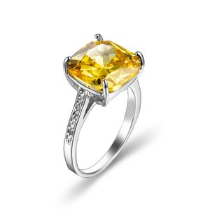 Venta al por mayor Square Brazil citrine Gems 2 Color 925 Sterling Silver Plated Ring Christmas Evening Gift Party Jewelry 2 Unids / lote EE. UU. Tamaño 6-10 #