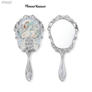 2PCS Mirrors Flower Knows Swan Ballet Series Hand Holding Mirror 3 Types Exquisite Relief Makeup Tools Pink Blue White