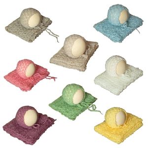 2Pcs/Set Baby Infants Blanket Cap Backdrop Set Newborn Photography Props Fluffy Stretch Knitted Wrap Swaddling Mesh Hat