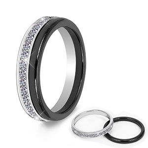 Bague classique en céramique noire, 2 pièces/ensemble, belle bague anti-rayures, matériau sain, bijoux pour femmes avec cristal scintillant, à la mode