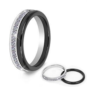 Conjunto de 2 uds de anillo de cerámica negro clásico, hermoso Material saludable a prueba de arañazos, joyería para mujer con cristal ostentoso, anillo de moda 2274
