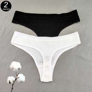 2 pièces/ensemble classique noir blanc G-string culottes femmes coton string sous-vêtements Sexy culotte femme caleçon couleur unie L230626