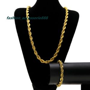 2pcs/set Mens 14k Gold Silver Twist Cuban Link Chains Necklaces and Hip Hop Fashion Jewelry Bracelets