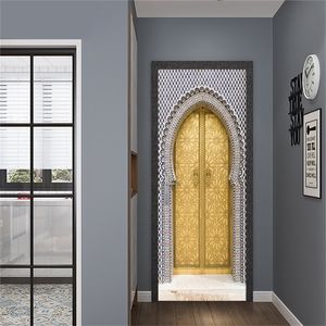 2 unids / set Musulmán Gran Mezquita de La Meca Etiqueta de la puerta Decoración para el hogar Arte Mural Sala de estar Porche Pegatinas de pared Peel Etiqueta Papel tapiz 220504