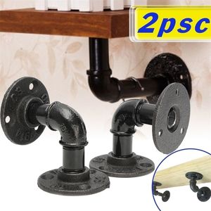 2Pcsset Pipe L Soporte de pared Estante flotante Vintage Negro Decoración Montado Soporte de almacenamiento Y200429