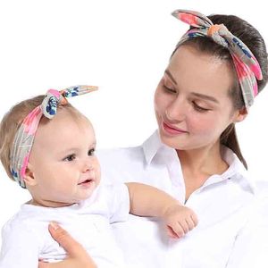 2pcs / set coton doux maman bébé oreilles de lapin bandeau arc chapeaux mère fille accessoires de mode pour femmes enfants cadeau volonté et sable