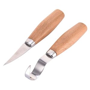 2Pcs/Set Wood Carving Knife Stainless Steel Woodcarving Cutter Woodwork Sculptural DIY Wood Handle Spoon Carving Tools Kit