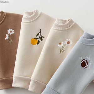 2Pcs Spring Baby Girl Boy Clothes Set Embroidery Thicken Fleece Warm Sweatshirt + Pant Baby Boy Tracksuit Toddler Clothes Outfit L230625