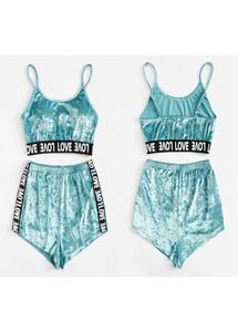 2pcs Velvet Slembear Sets Womens Fashion Nightwear Two Piece Costumes Summer Spaghetti Strap Shorts Pyrolas Girl Underwear GGA349021196009