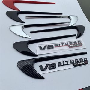 2pcs Vent Fender Trim Emblem Blade Logo V8 BITURBO 4MATIC pour Mercedes Benz AMG V8 C200 C300 E300 E400 W213 Car Side Sticker258w