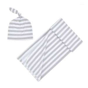 2pcs emballage nouveau-né dormir maison mignon bonnet bébé literie garçon fille couverture d'emmaillotage rayé mode bain bébé vêtements ensemble1