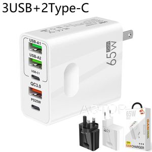 Adaptateur mural multiport 2PD + 3USB, chargeur 65W pour téléphone et ordinateur portable, adapté ue/US/UK, pour Samsung Apple Xiaomi