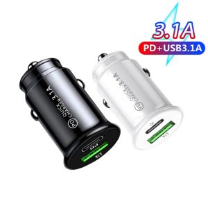 3.1A Chargeur de voiture Charge rapide Blanc Black Black Dual Port Mini Car Téléphone Adaptateur PD 20W USB TYPE C CHARGE CHARGE DE CAR