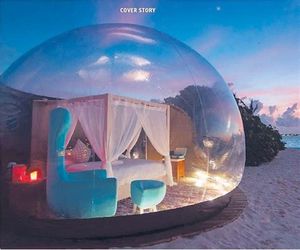 3 4 6 Meter Outdoor Rental Camping Clear Transparent Inflatable Crystal Bubble Tent / Giant Dome Tent With Tunnel