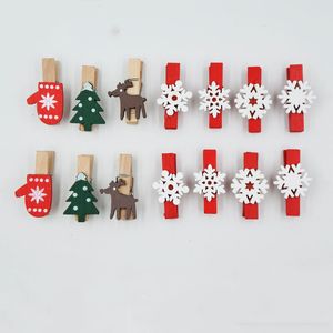 Serie navideña de 3,5 cm, abrazaderas de madera, venta al por mayor, abrazaderas decorativas de madera para Navidad, guantes para árbol de Navidad, ciervo, copo de nieve