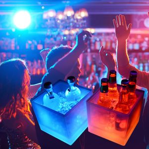 Cubos de hielo cuadrados de doble capa LED impermeables de 3,5 l, bares, discotecas, iluminan el cubo de whisky de cerveza de champán