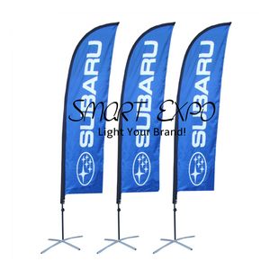 Drapeau de plume promotionnel extérieur de 3,5 m avec bannière d'impression de tissu simple ou double Sac de transport portable à base croisée en acier durable