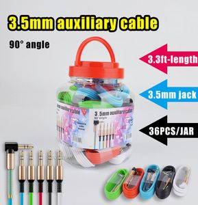 Cable auxiliar de 3,5 mm Cabezal en ángulo recto de 90° para altavoz o dispositivo MP3 Teléfono móvil Radio para automóvil Sonido estéreo en varios colores Cable de 3,3 pies con frasco de plástico5102892