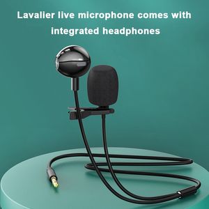 3.5mm Mini Microphone Portable Avec Écouteur Clip-on Revers Micro À Condensateur pour Téléphone Portable PC pour live steam Voice chat KTV
