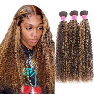 3 Bundles Double Trame P4 27 Mettez en évidence les extensions de tissage de cheveux humains brésiliens bouclés 100g / pcs