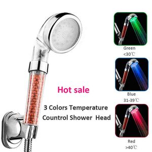 3 colores cambiantes LED Anion Spa cabezal de ducha Sensor de Control de temperatura ducha tamaño grande/pequeño ducha de alta presión H1209