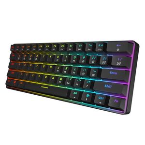 Clavier mécanique filaire rétro-éclairé LED 3 couleursClavier de jeu étanche compact portable 61 touches commutateurs Gateron pour bureau