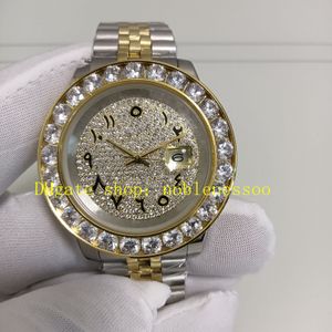 Real Photo Mechanical Watches Mens 43 mm Big Diamond Diamond Mezel Arabe Roman Date Date Yellow Gold Bracelet 126333 ASIA 2813 Mouvement Automatique montre