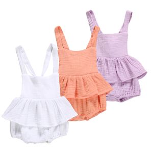 Mamelucos de 3 colores para bebés, monos con tirantes de lino para niñas, trajes de lino y algodón de verano, monos para niños M1754