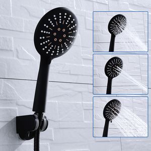 Cabezal de ducha de mano negro mate de 3 funciones Conjunto de ducha montado en la pared con manguera y soporte de ducha 220525