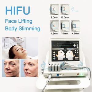 Máquina de ultrasonido HIFU Estiramiento facial Estiramiento de la piel Equipo de belleza Eliminación de arrugas 10000 disparos Ultrasonido enfocado de alta intensidad con 5 cartuchos