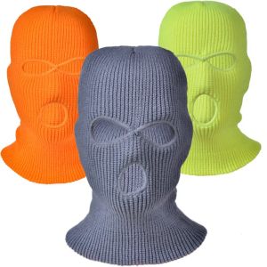 Máscara de esquí personalizada de invierno de 3 agujeros, sombrero de pasamontañas con diseño, máscaras faciales completas, gorro de punto cálido con tres agujeros bordado personalizado 1102