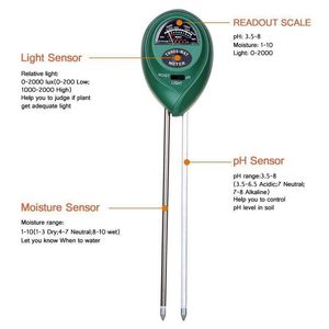 Humidimètre numérique 3 en 1 pour analyse du sol, testeur de PH, détecteur de jardin, hygromètre, détecteur de lumière, analyseur hydroponique d'acidité