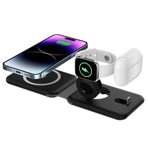 Chargeur sans fil magnétique pliable 3 en 1 Station d'accueil de charge rapide pour iPhone 14 13 12 Pro Max iWatch 8 7 SE AirPods Smartphones Samsung Huaiwei