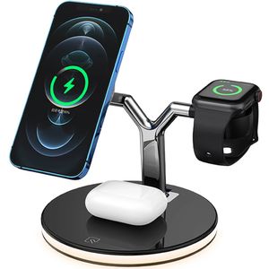Cargador inalámbrico magnético 3 en 1, estación de carga rápida de 15W para cargadores Magsafe iPhone 12 pro Max para Samsung Apple Watch Airpods pro