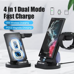 Chargeur sans fil magnétique 3 en 1 pour Samsung Galaxy Watch4 Active2 montre intelligente S22 S21 charge Super rapide 2.0 Base de Station d'accueil