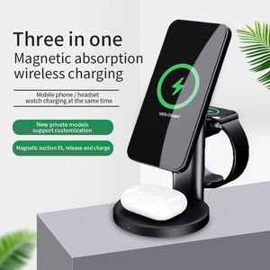 Support de chargeur magnétique sans fil 3 en 1 pour Magsafe iPhone 12 Mini Pro Max Apple Watch 6 5 Airpods Station de chargement rapide Fit Samsung Xiaomi Huawei Smartphones