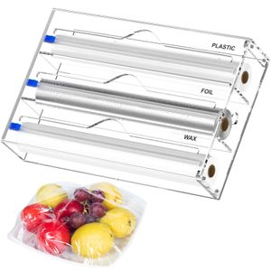 Distributeur de Film plastique 3 en 1 avec coupe-film alimentaire, organisateur de stockage, feuille acrylique pour tiroir de cuisine 240125