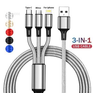 Qualité 3 en 1 câble USB de charge rapide Type C Câble micro-chargeur multi-chargeur pour iPhone 14 8 Huawei Samsung Nylon Traided Cord multiple USB Charging Wire Line 1,2 m