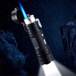 3 in 1 Waterproof USB Dual Arc Lighter Windproof Butane Without Gas Jet Flame With Flashlight Torch Cigarette Accessory 9XM7 44QK